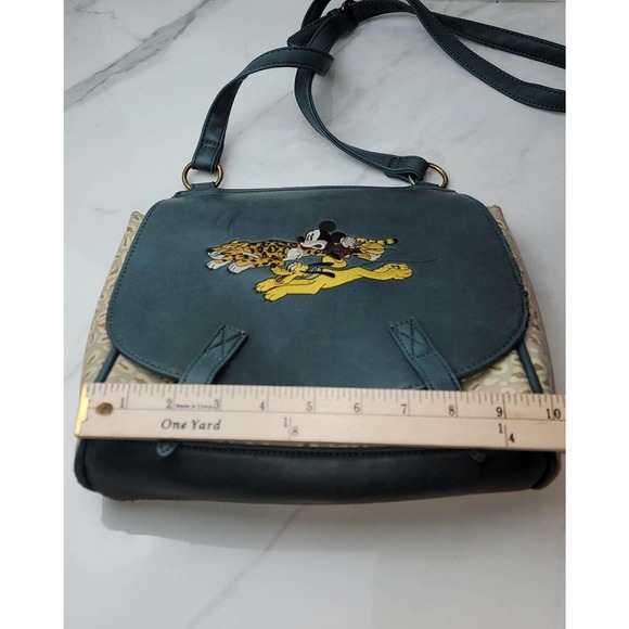Loungefly Disney Mickey, Pluto & Leopard Crossbody Purse Bag Green Tan - Picture 5 of 13